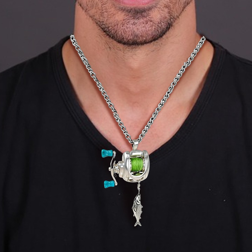 Fishing Reel Necklace Mini Rotating Reel Necklace Angler Jewelry Pendant Punk