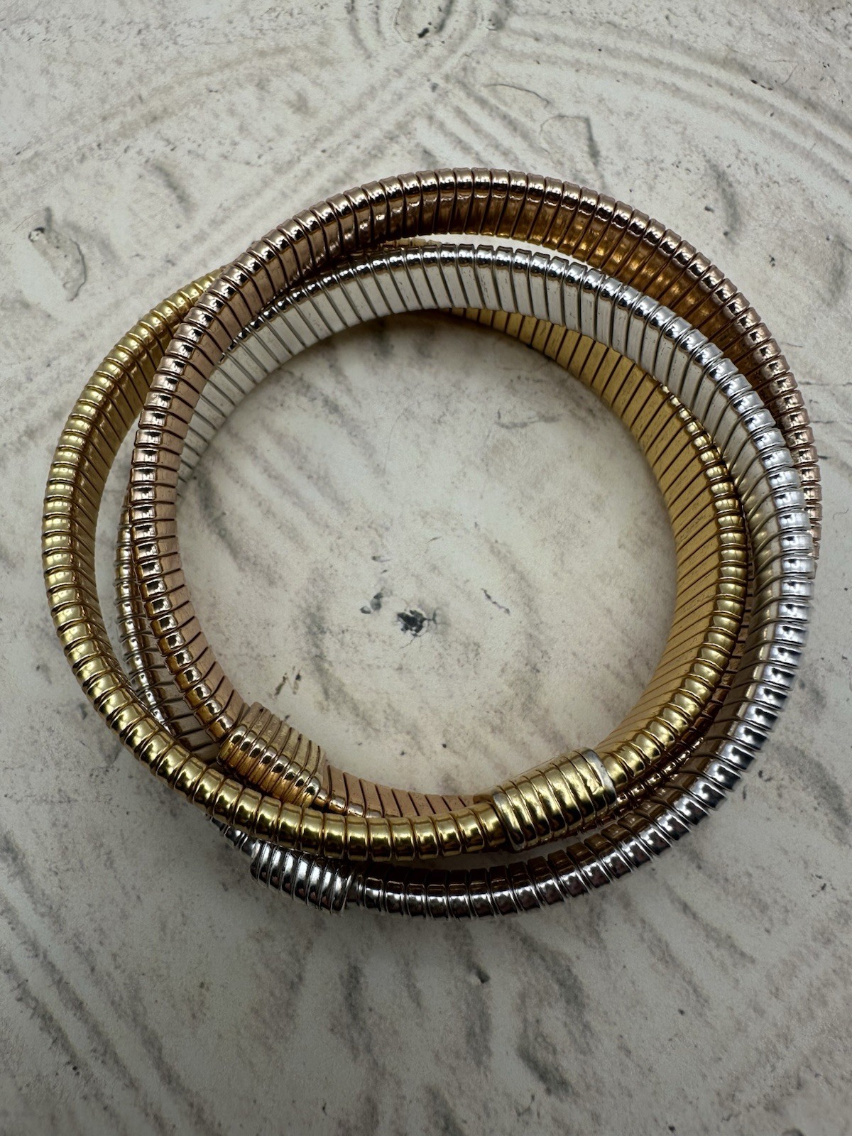 J. Crew Omega Interlocking Stretch Bracelets Tri Color Gold Silver Rose SOLD OUT