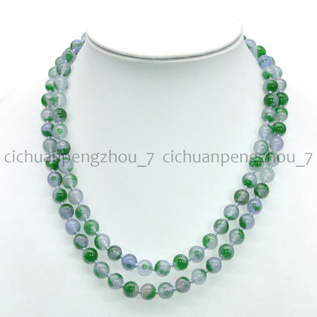 Green Lavender Multicolor Jade 8mm Round Gemstone Beads Necklace 14-100”