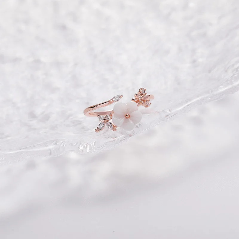 Zircon Heart Ring Tension Setting Rose Gold Plated Cocktail Women Jewelry