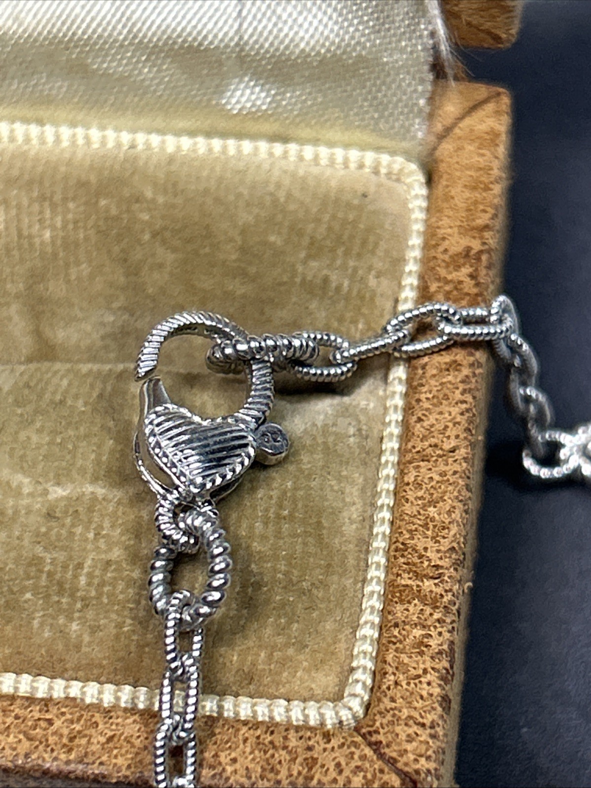 Judith Ripka Sterling Silver Textured Marquise Link CZ Station Necklace