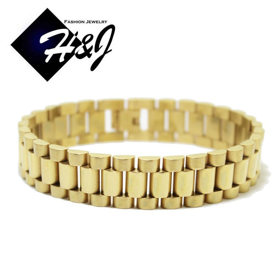 8″–11″MEN Stainless Steel 15mm Gold Plated Watch Band Link Chain Bracelet*GB43