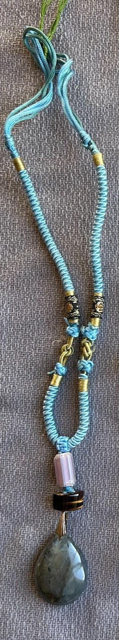 Handcrafted adjustable Labradorite/Tigers Eye silk cord necklace/Pendant