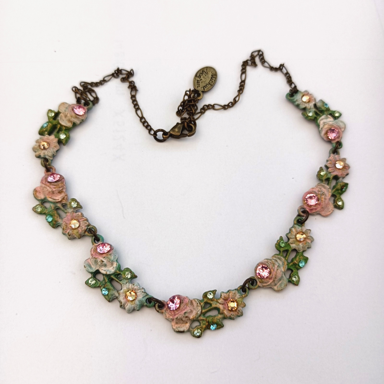 Romantic Michal Negrin Necklace Pastel Floral Enamel Choker Fairy Shabby Chic