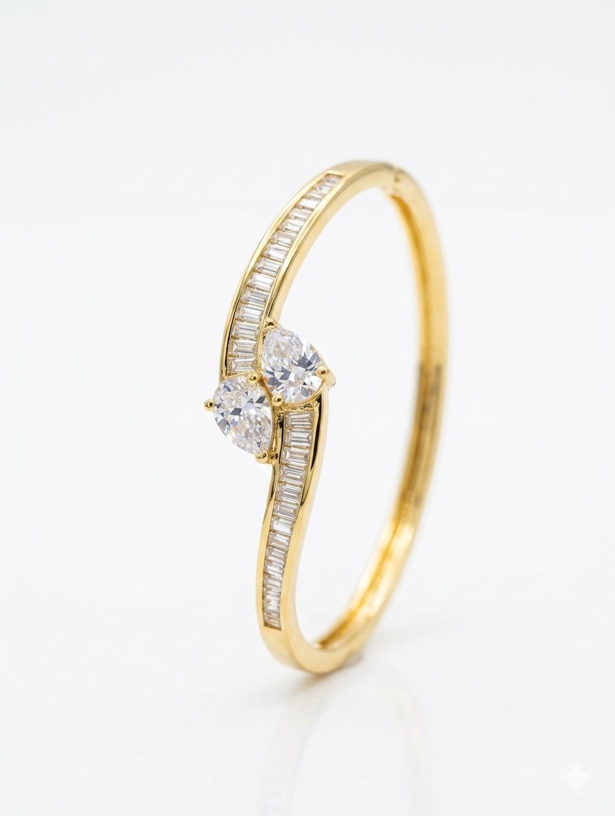 Gold Tone Clear Two-Stone Bypass Band Ring Size 7, Clear Stone Color