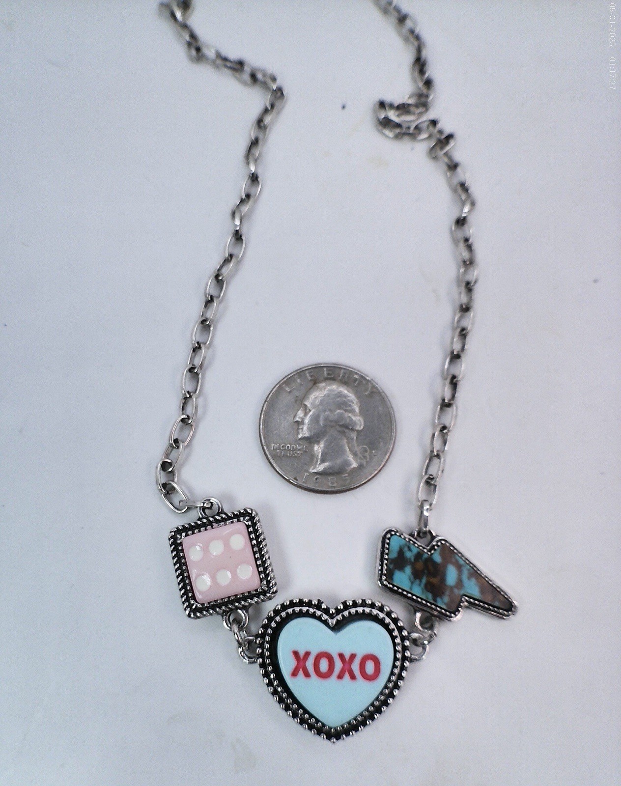 Western XOXO Candy Heart Necklace Turquoise Lightning Bolt Cowgirl Charm
