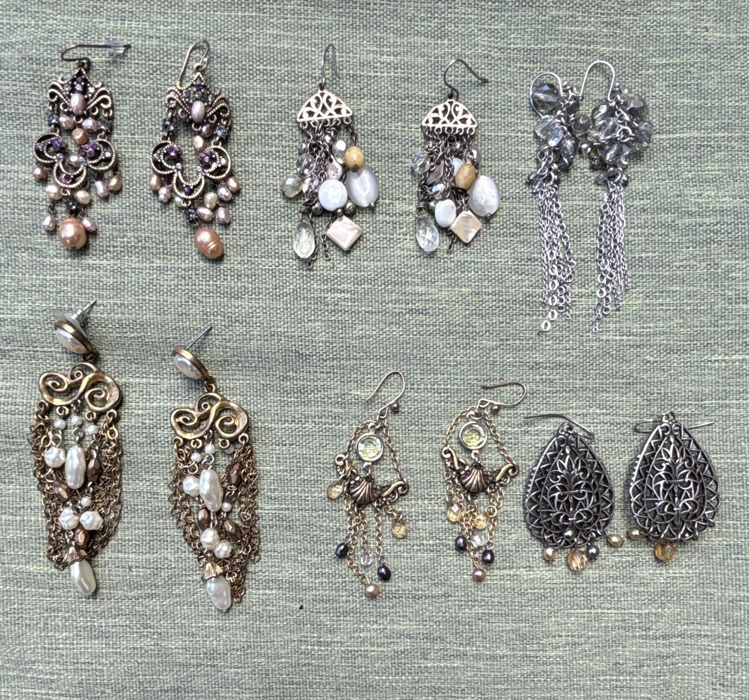Vintage Chicos Lot of 6pair Dangle/Drop Earrings Pearl & Crystal Accents