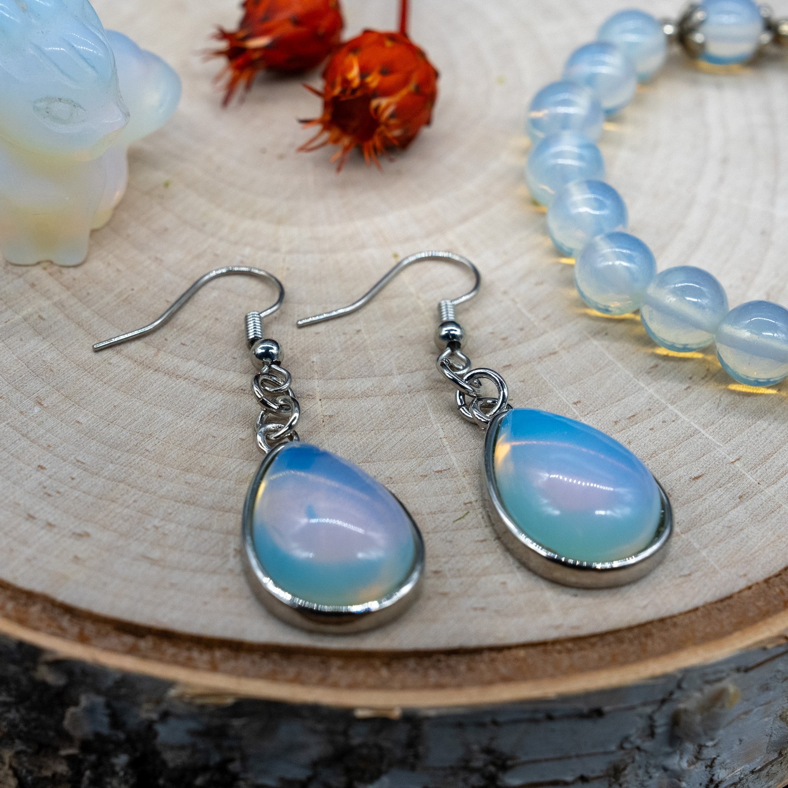 Opalite Crystal Teardrop Earrings Silver Hook Jewelry Accessory Blue Dangle Drop