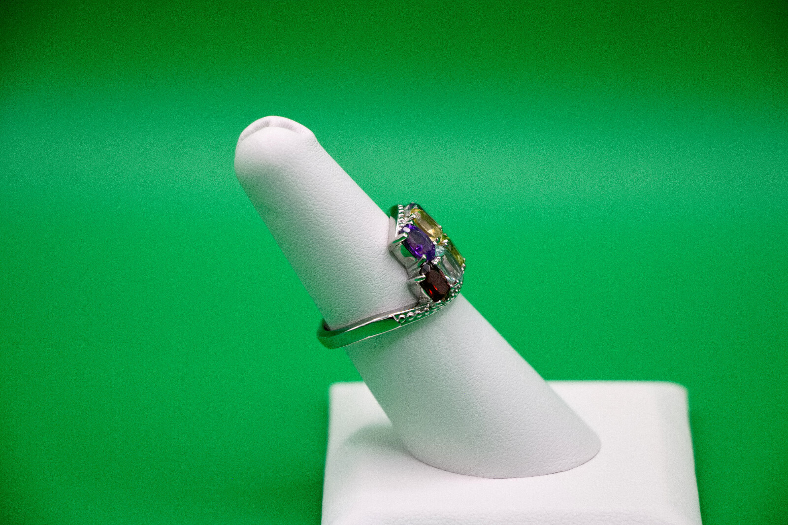 Multi Gemstone (Topaz, Garnet, +5) Bypass Ring Stainless Steel 3.90 ctw Sz. 6.0