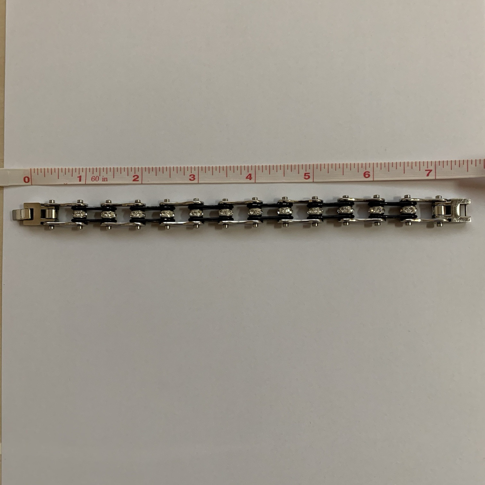 8 Inch Black/Silver Chain Bracelet With Rhinestones Great condition. Pretty!