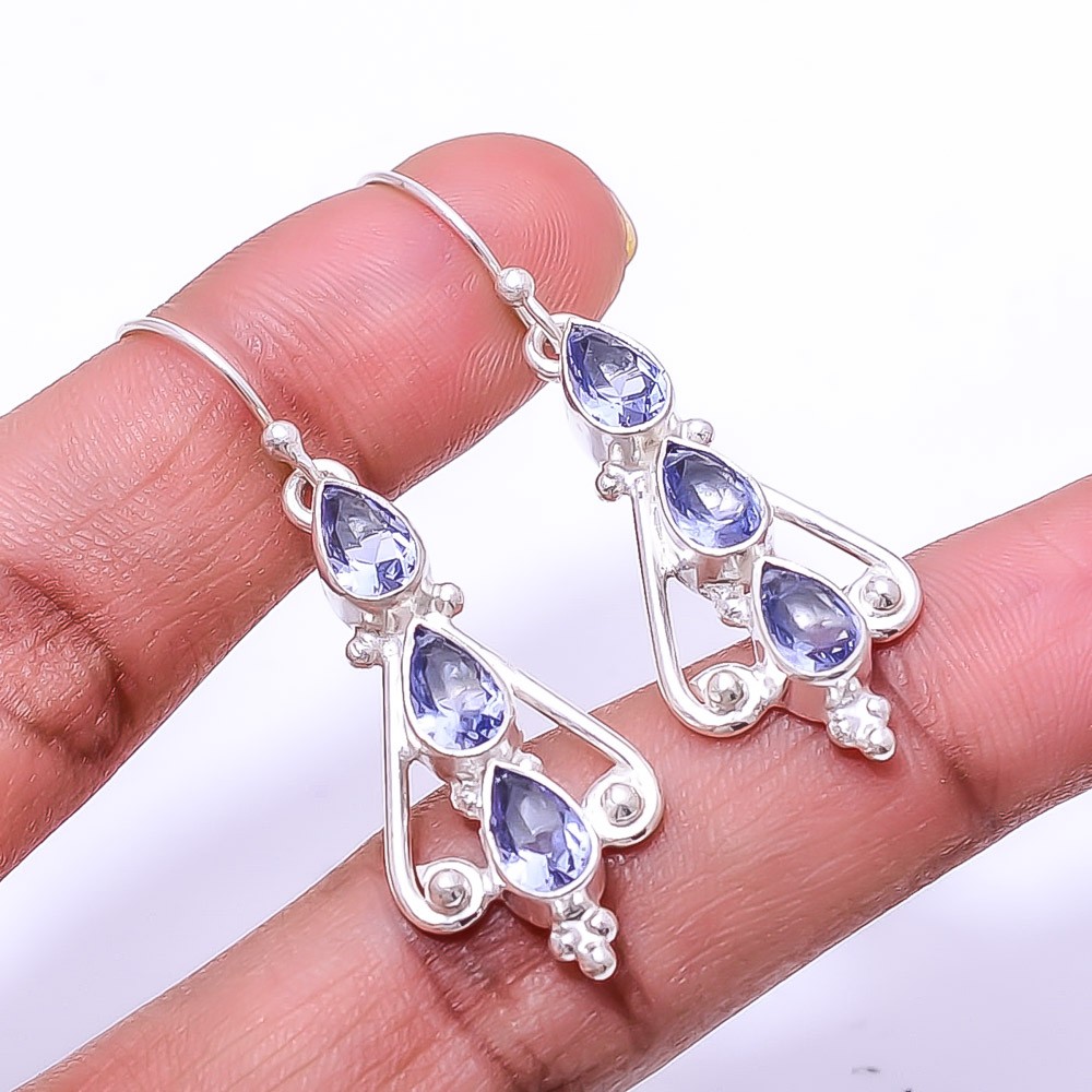 Iolite Multi Collet 925 Sterling Silver Earring 1.95″ E803352, Christmas Gift