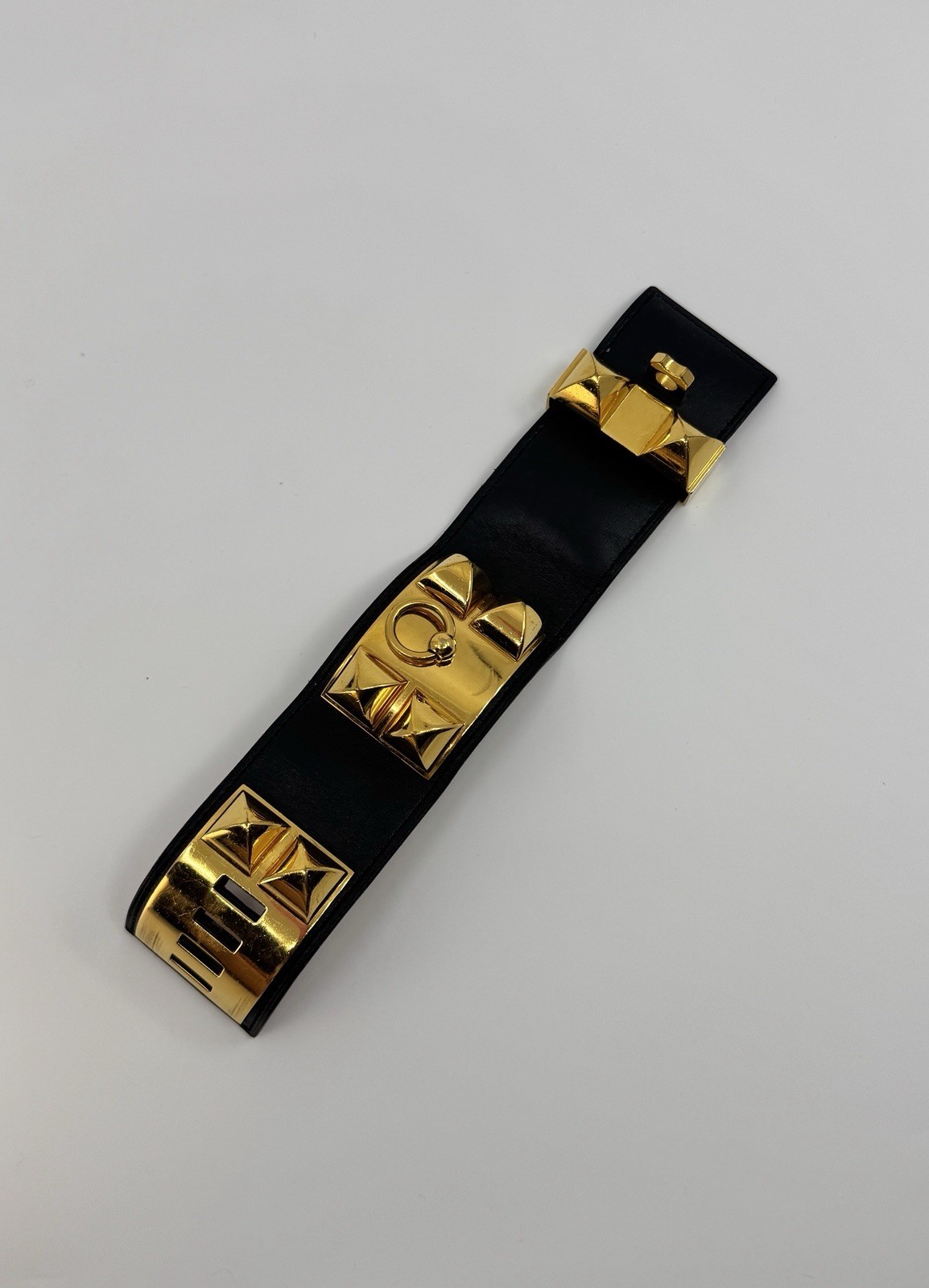 Authentic HERMÈS Gold and Black Leather Collier de Chien Bracelet