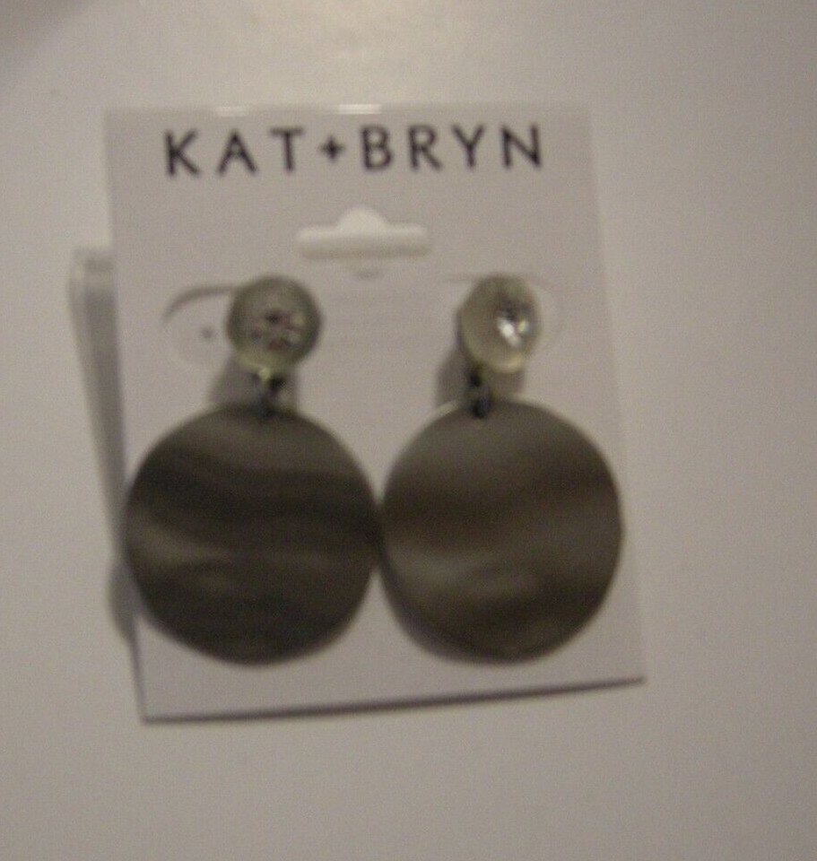 Earrings, Silver Discs With Clear Rhinestone By Kat+Bryn, Studs, 1.5″ x 1″, New