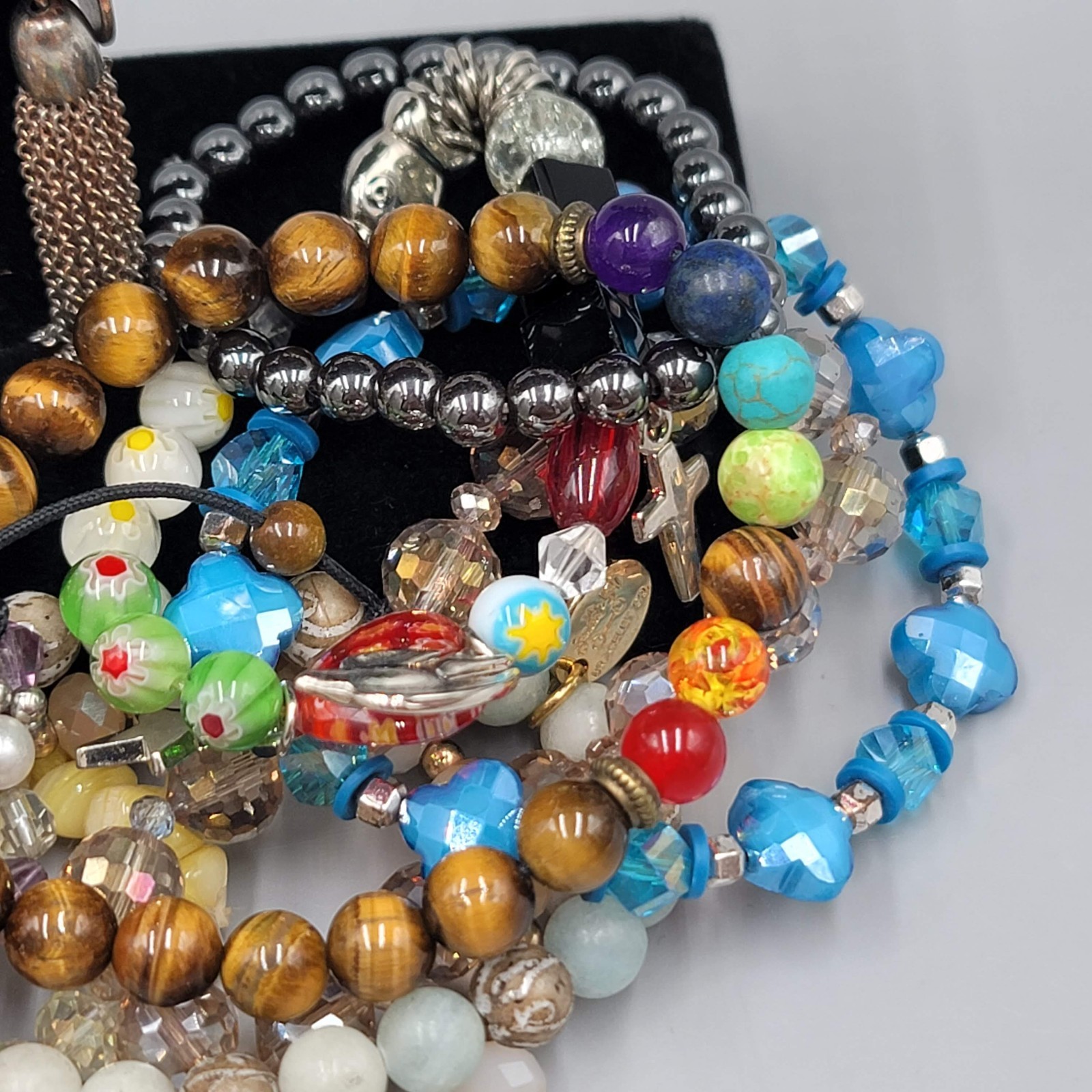 Beaded Stretch Bracelet Lot of 36 Mixed Styles Stone Crystal Glass Acrylic