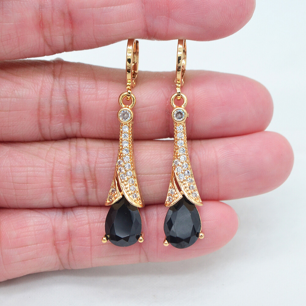 18K Yellow Gold Filled Women Fashion Blue Mystic Topaz Teardrop Dangle Earrings