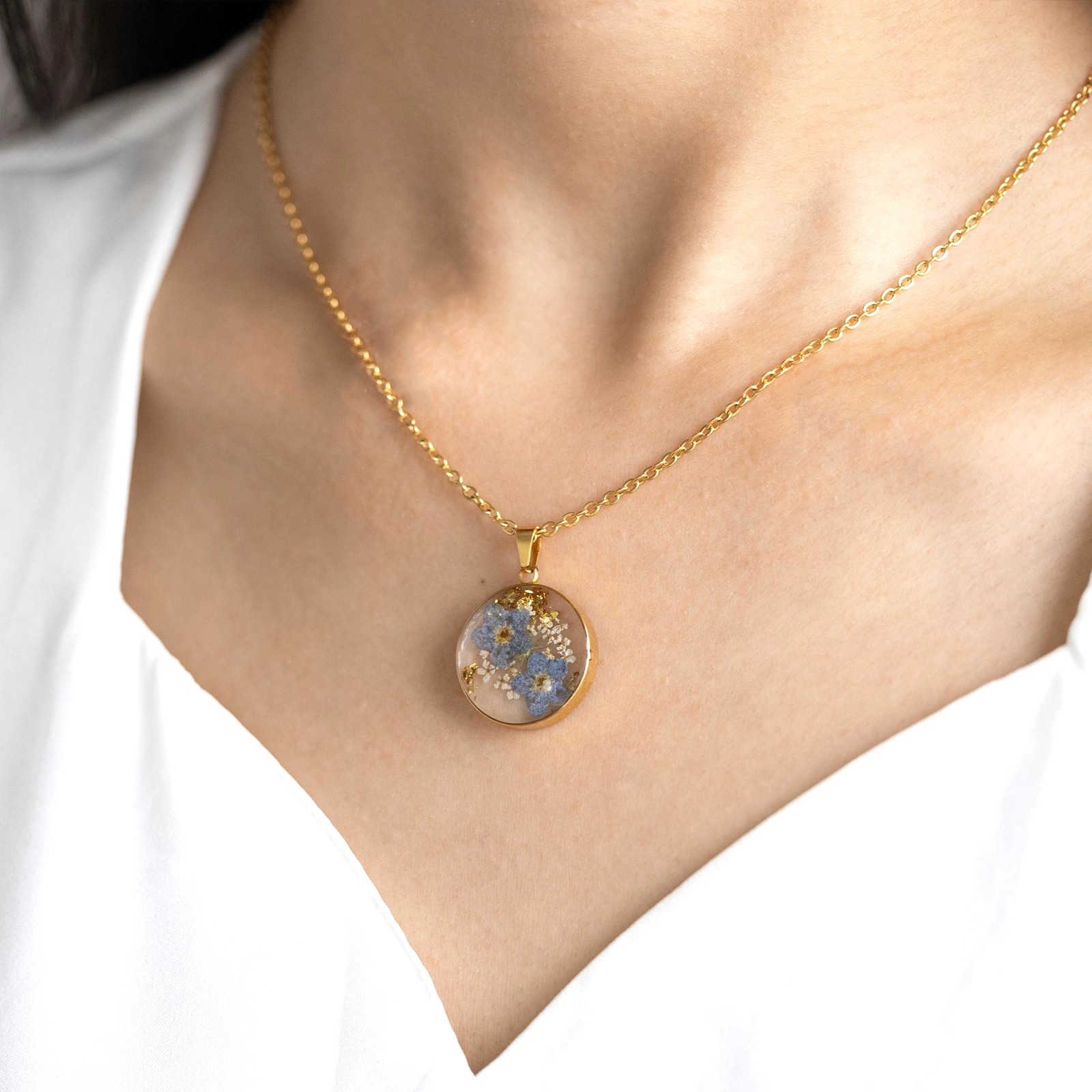 **Forget Me Not Pressed Real Flower Resin Pendant Memorial Gift for Her**