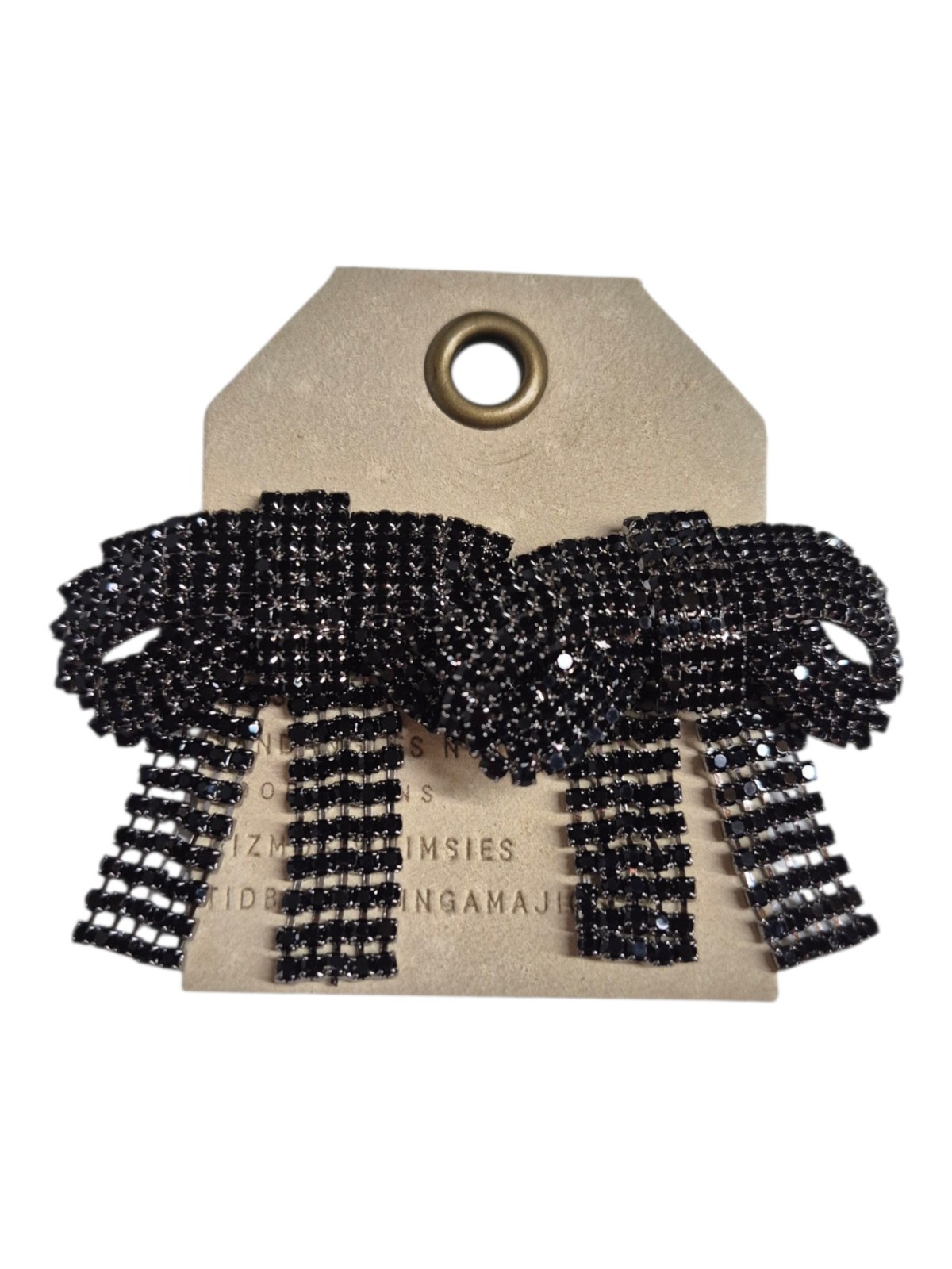 Anthropologie Crystal Bow Dangle Earrings Black Multi Gunmetal Plated Brass New