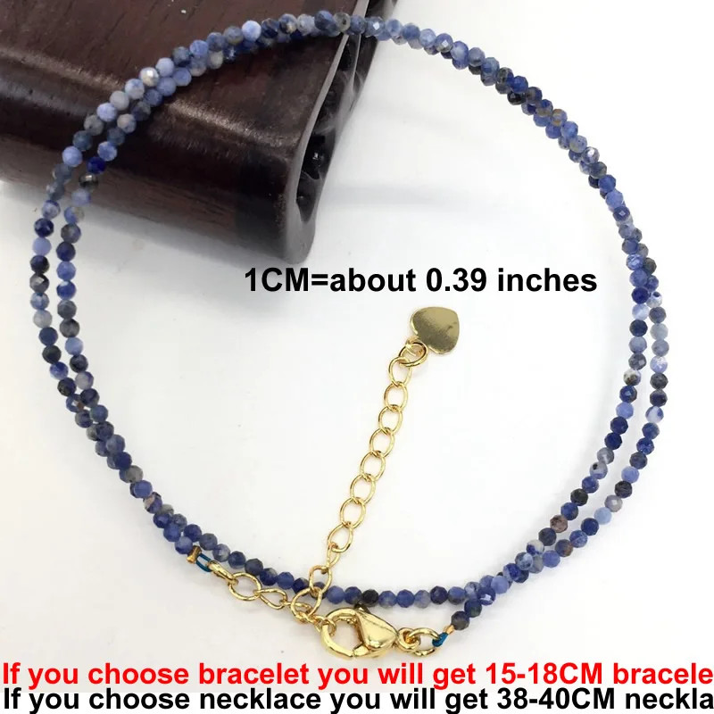 Natural Stone Necklace 2mm Faceted Bead Strand 38-40cm Adjustable Jewelry
