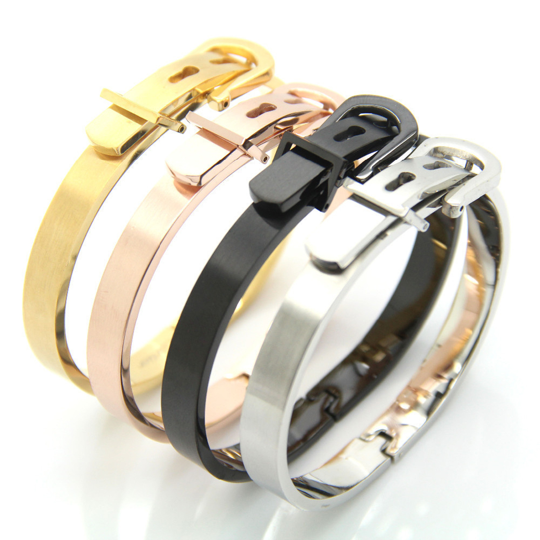 Fashion Stainless Steel Belt Buckle design cuff Bangle Bracelet For Women Men