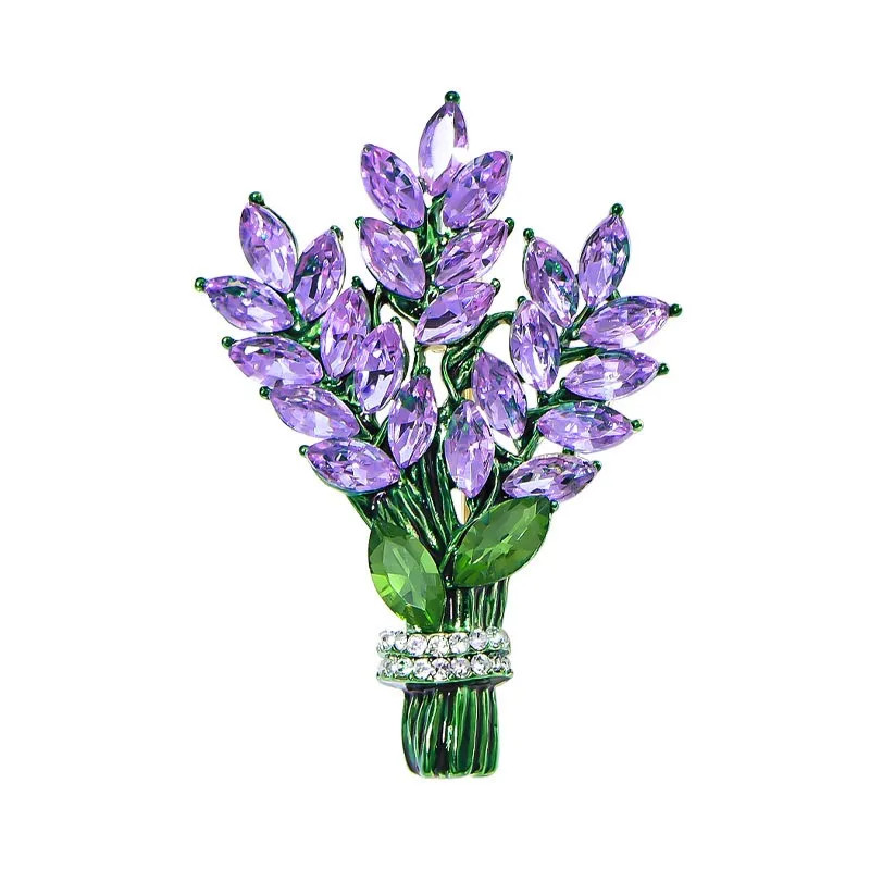 Purple Lavender Crystal Flower Brooch Elegant Rhinestone Pin Gift for Women