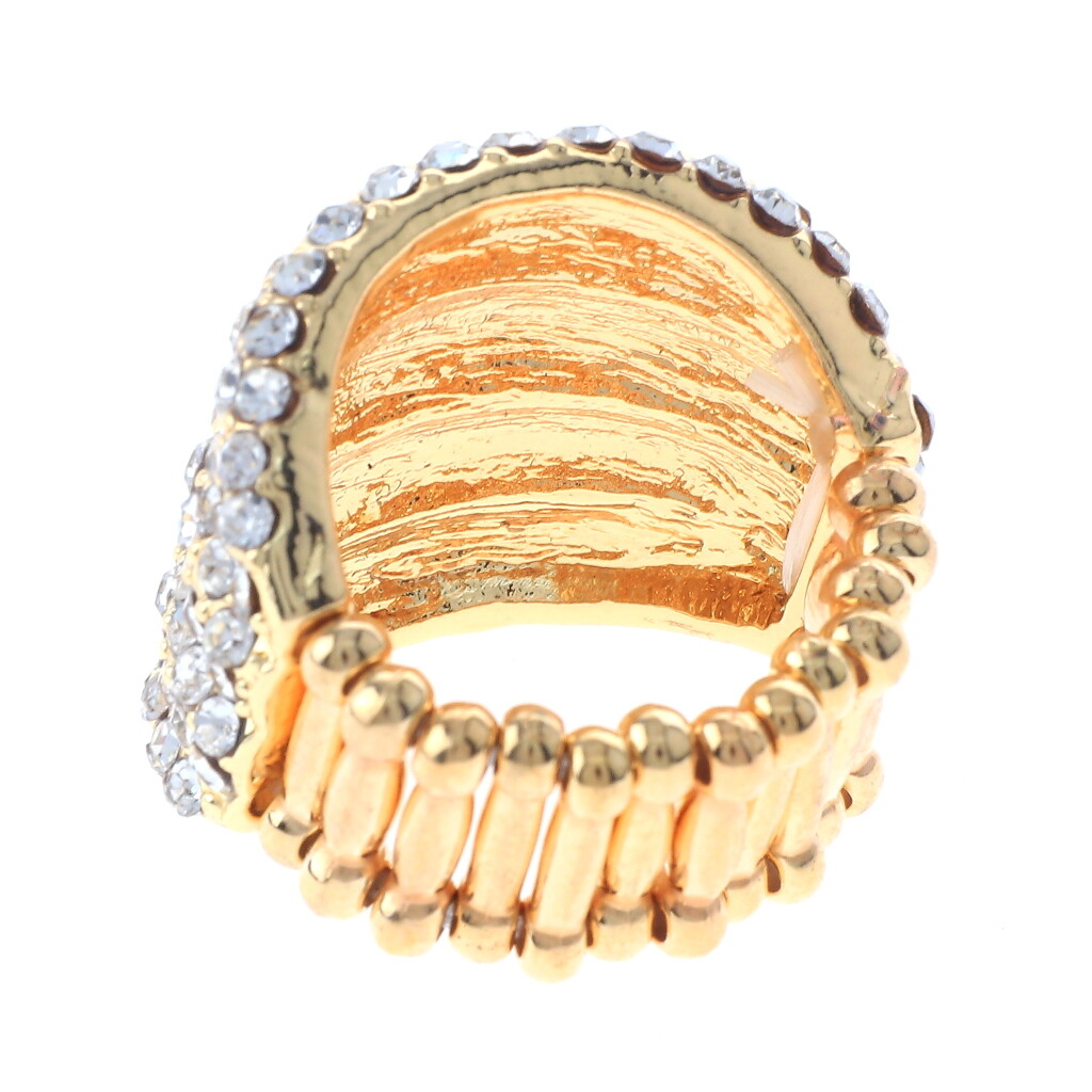 Gold Tone Stretch Metal Ring With Crystal Rhinestone R1251-GCL