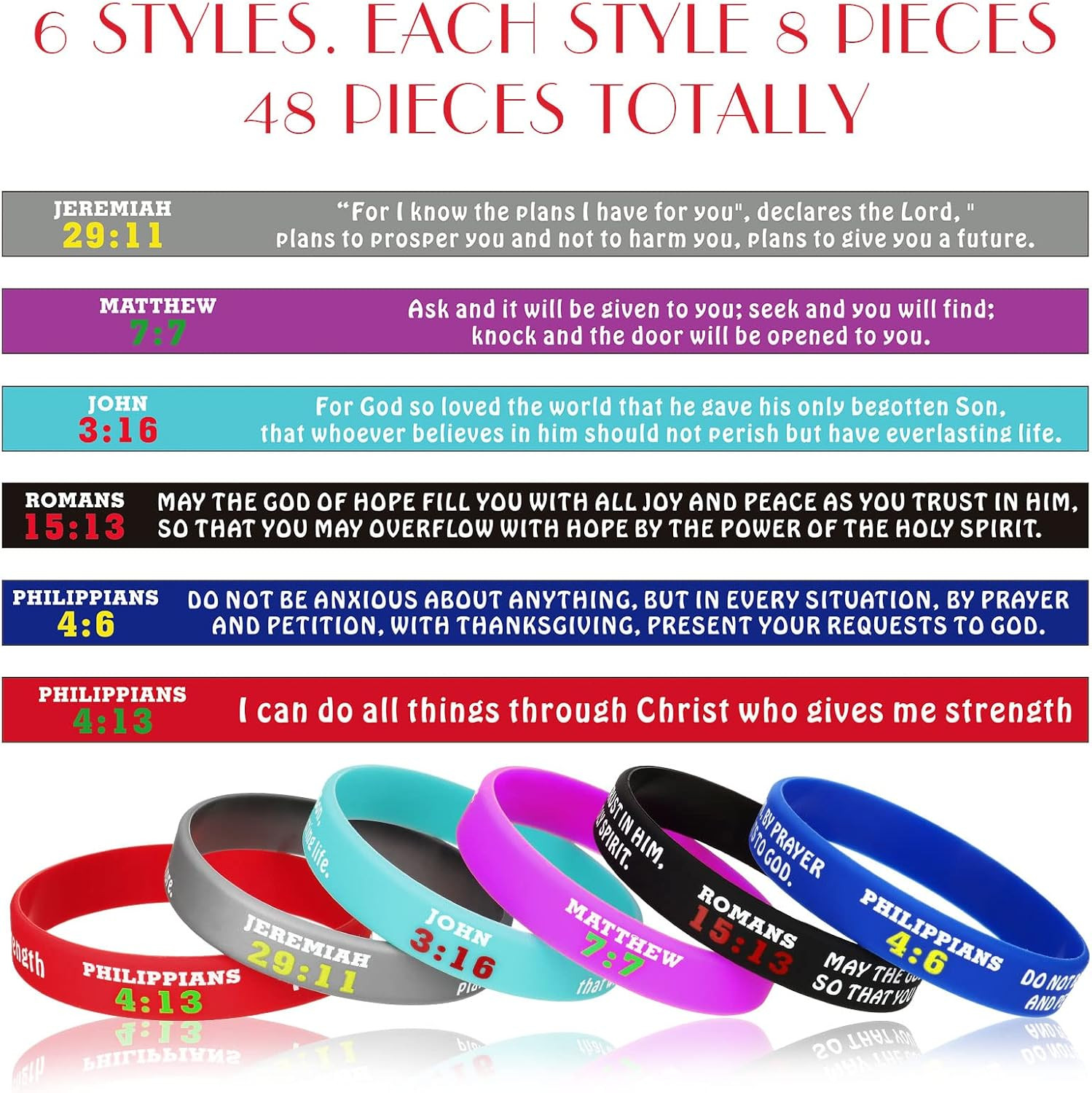 48 Pcs Bible Verses Bracelets Bulk Scripture Silicone Wristbands