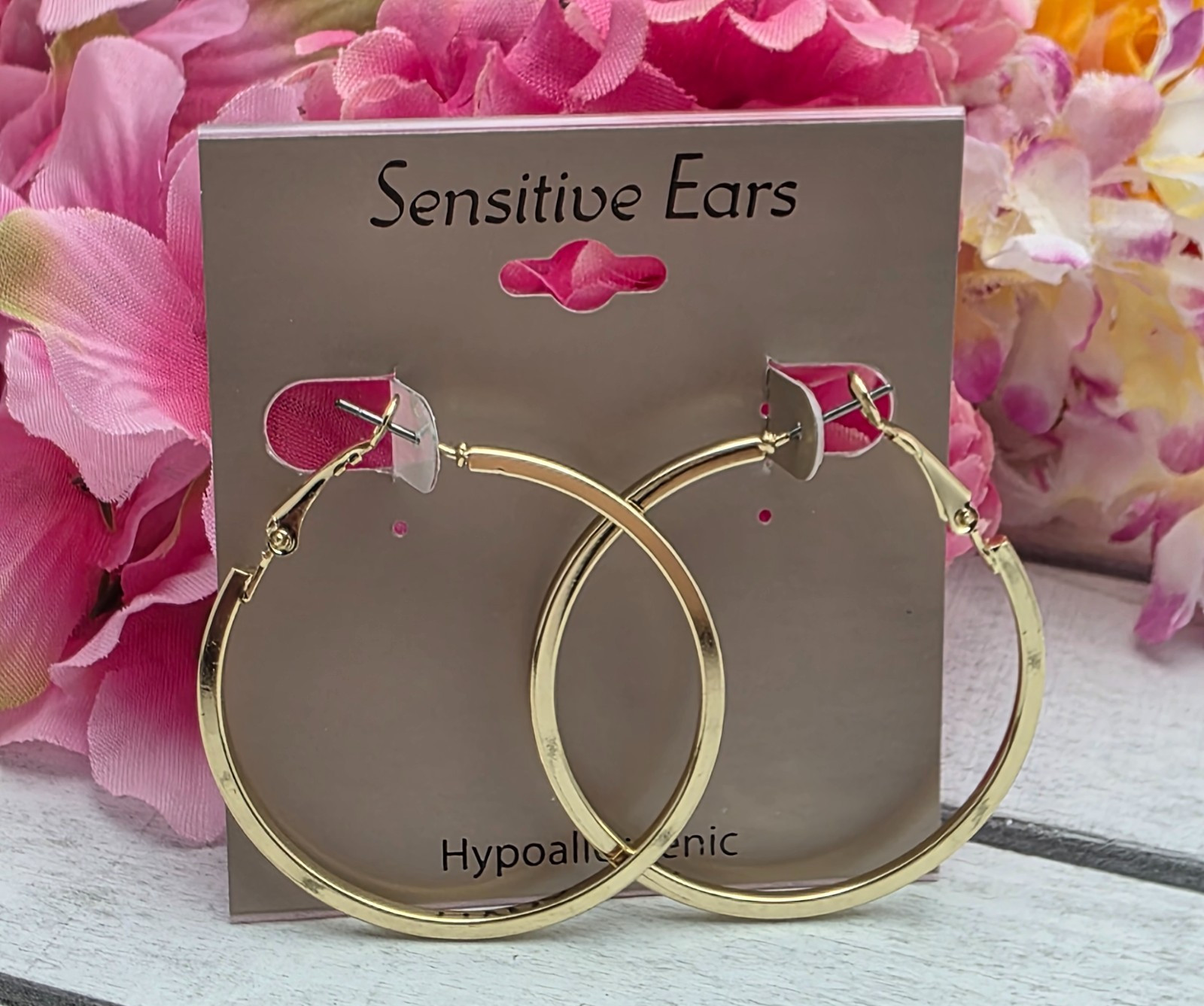 Gold Tone Hoop Earrings 45mm Hinged Hypoallergenic Sensitive Ears