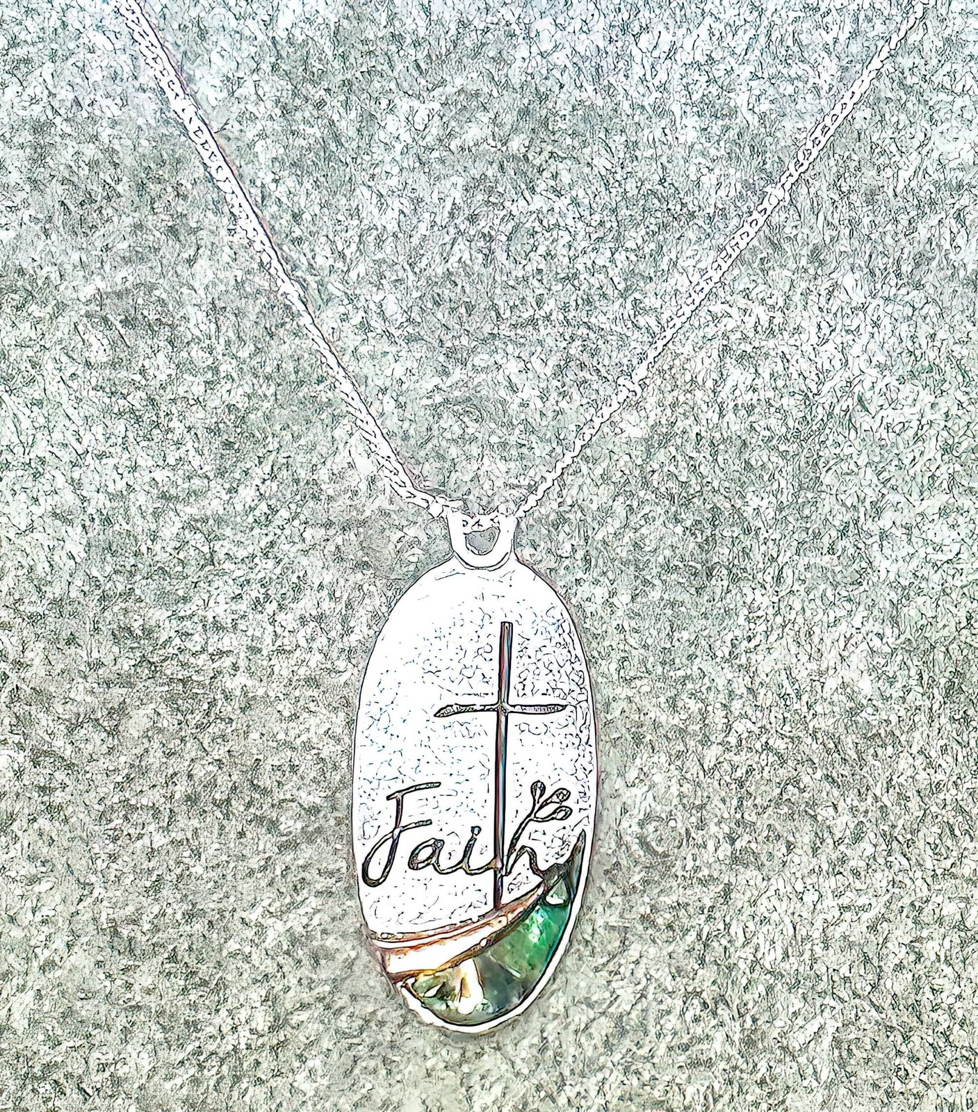 Abalone Cross Pendant Necklace & Earring Set Faith Jewelry 20in