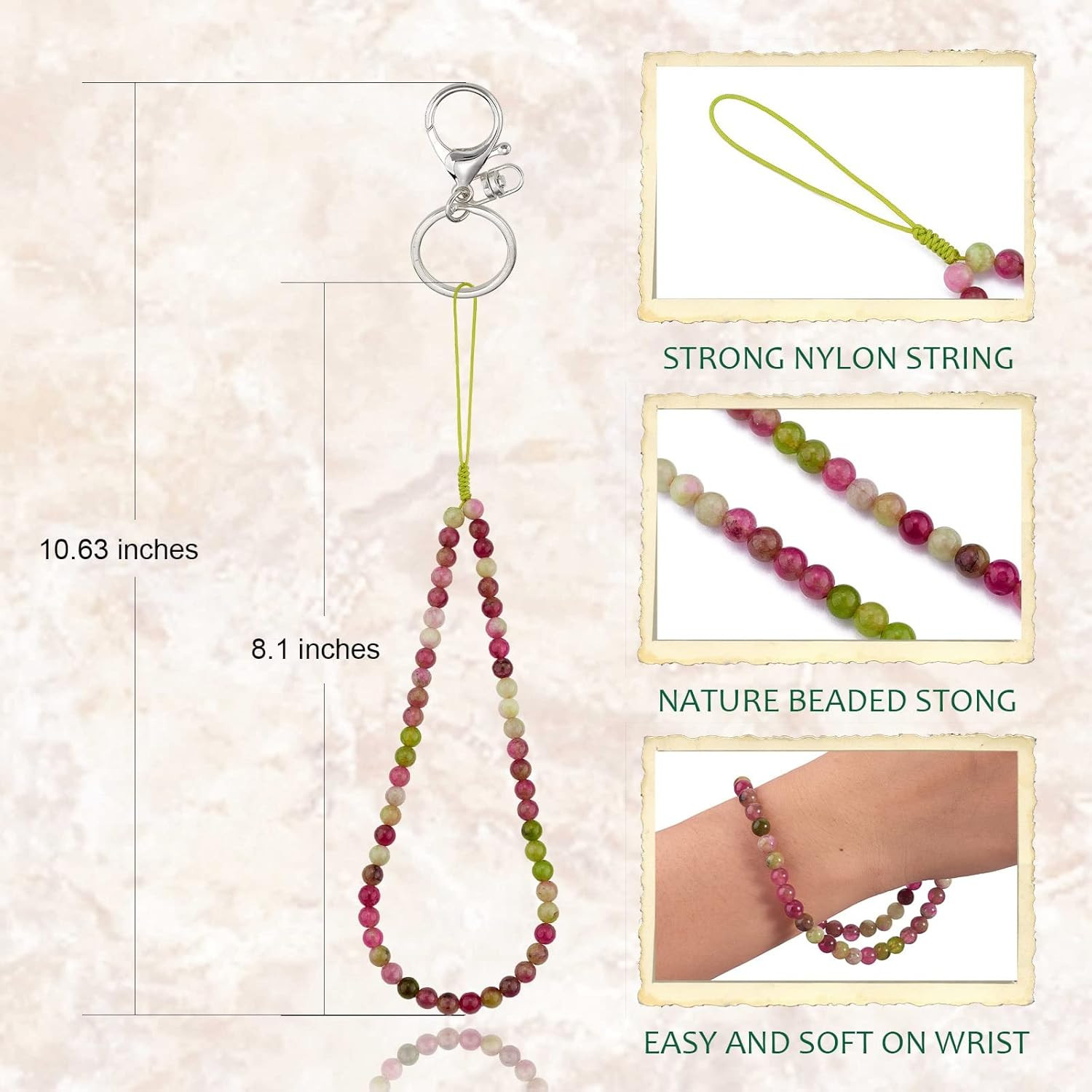 Natural Stone Phone Lanyard Wrist Straps Weathered Agate Gemstone Beaded Phone C