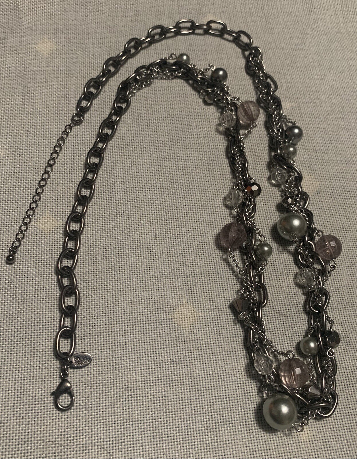 Lia Sophia Necklace Plastic & Glass Gunmetal Silver Faux Pearl Twist