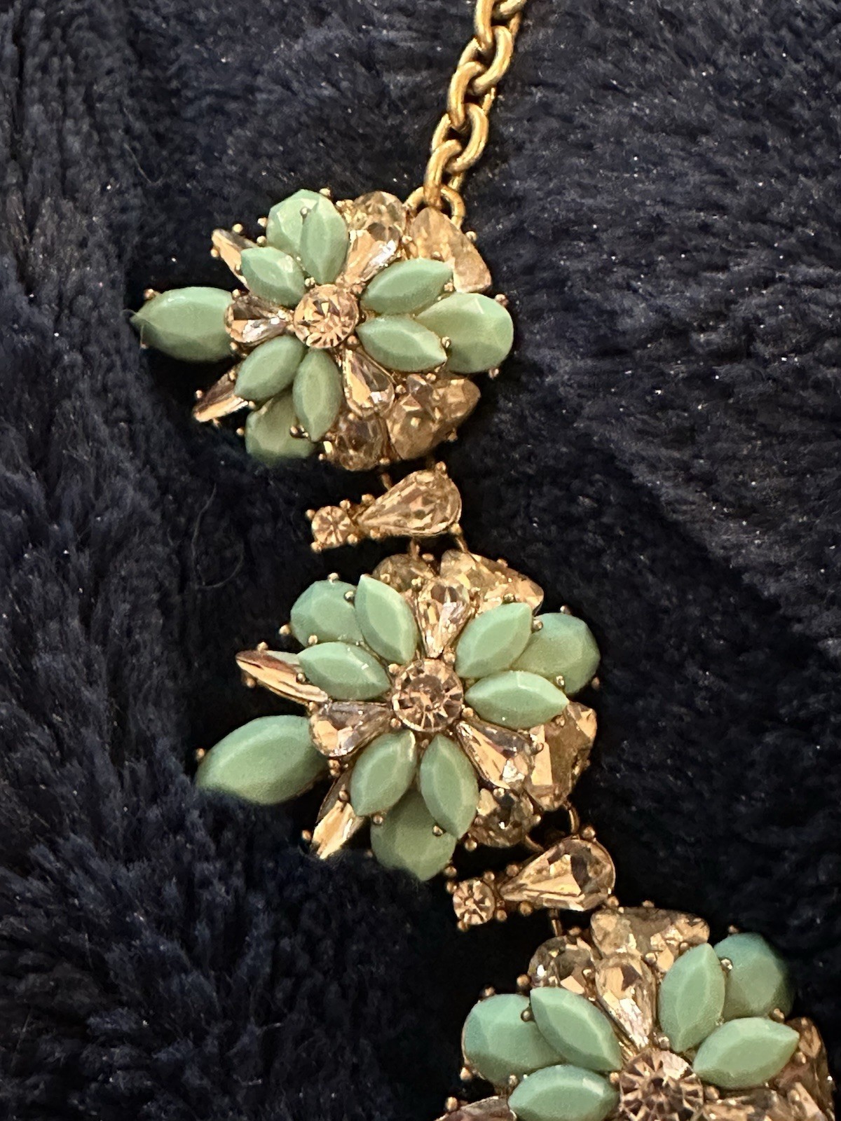 J.Crew Turquoise Floral Statement Necklace Gold Tone Rhinestone Bib Adjustable