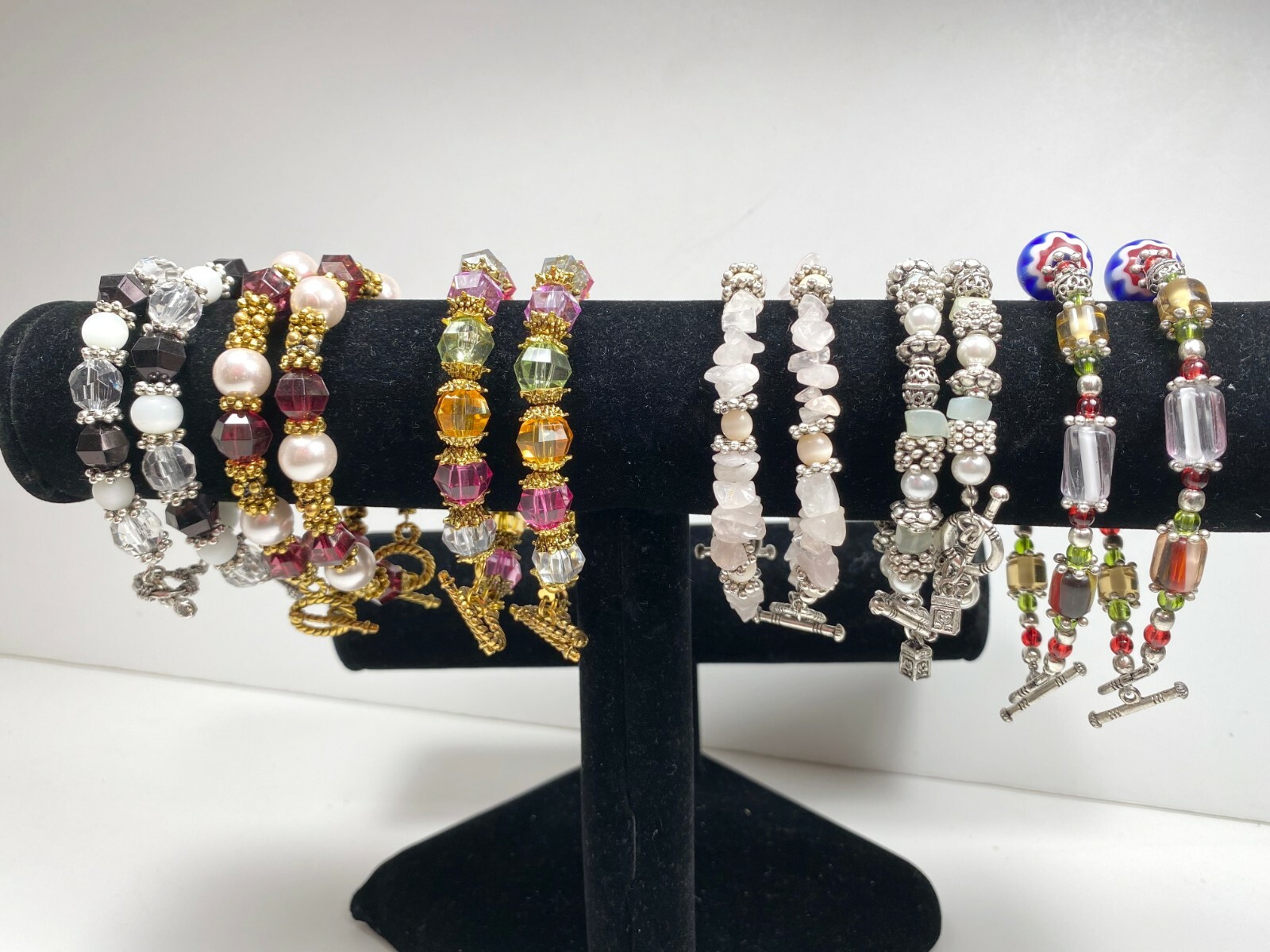 Colorful Bracelets Wholesale Lot of 12 RAINBOW Pink Beaded Toggle Bracelet
