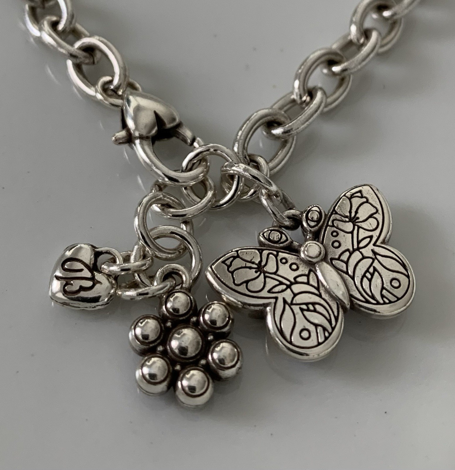 Brighton BUTTERFLY FLORAL 8 Inch Charm Bracelet, Crystals NEW