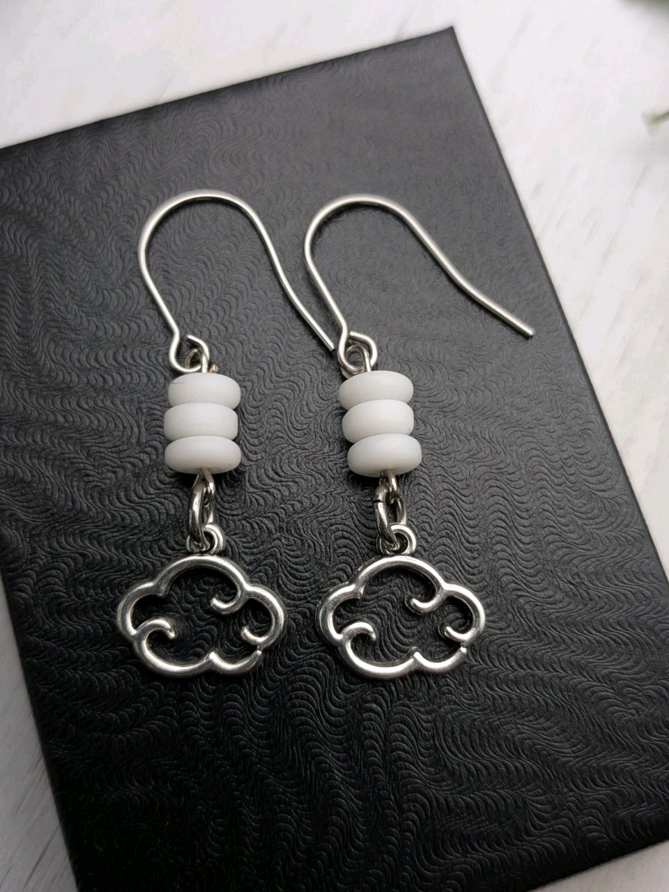 Cloud Earrings, Simple White Beaded Earrings