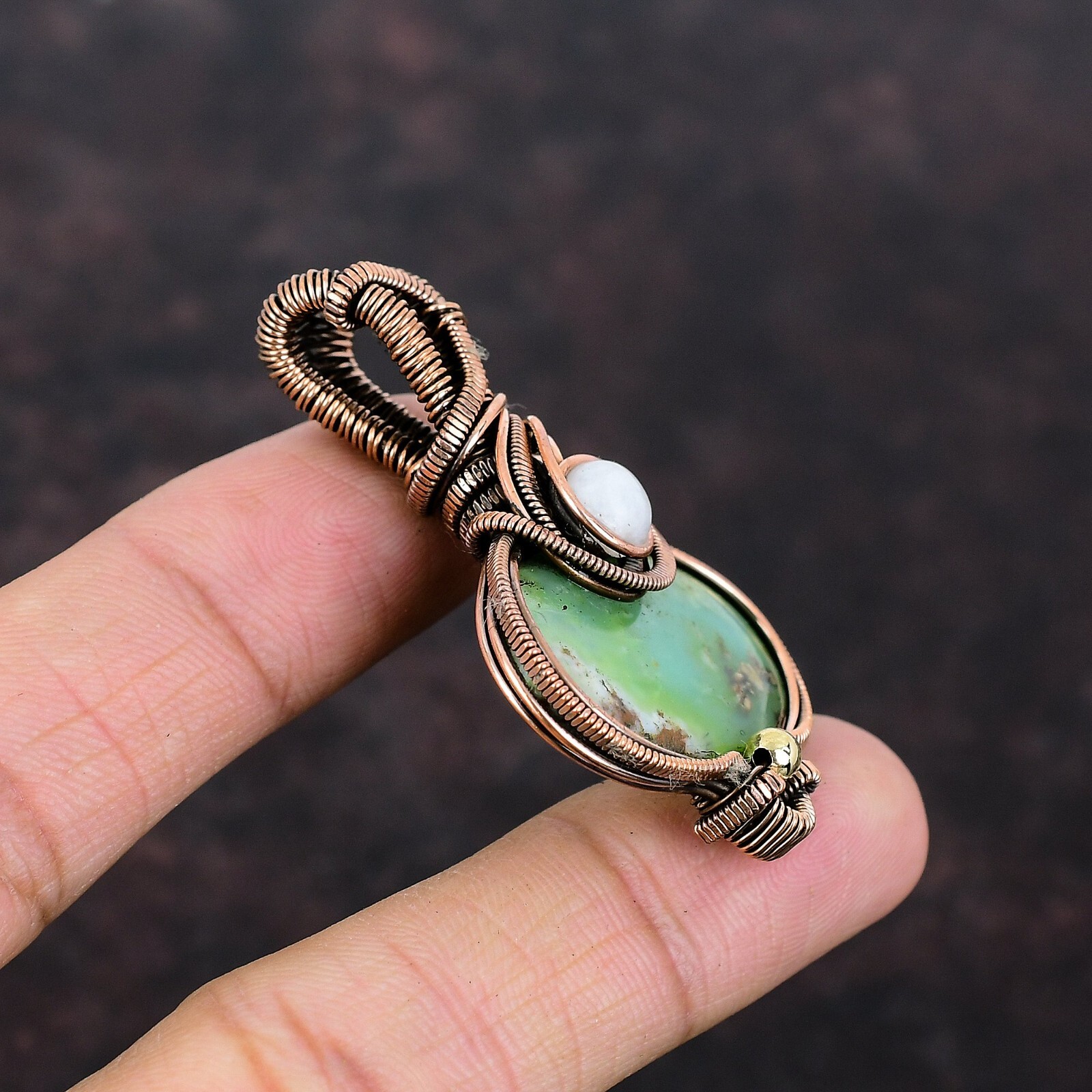 Women Day Gift Chrysoprase Copper Gift For Bridesmaid Wire Wrapped Pendant 2.13″