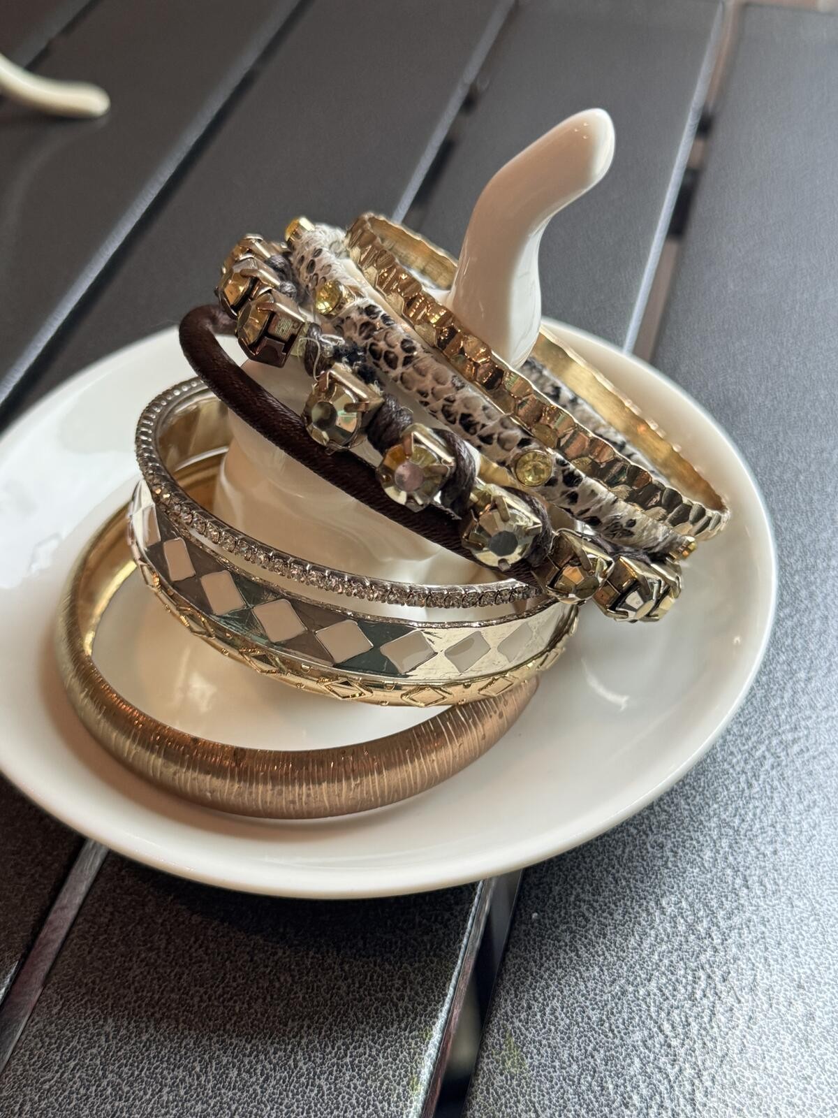 Set of 8 Mixed Metal Stackable Bangles with Beaded and Textured Details