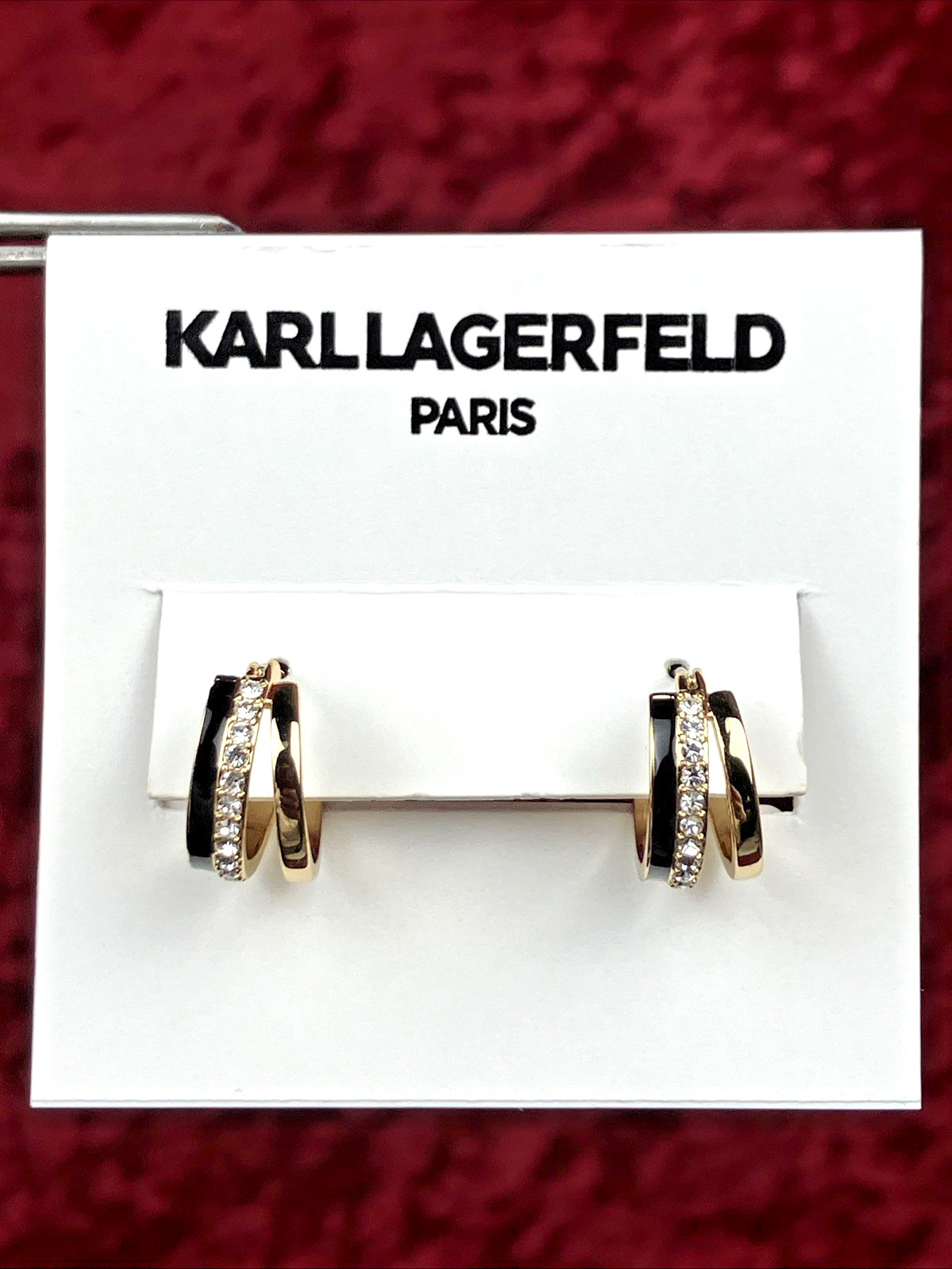Karl Lagerfeld Gold Tone Ex Small Pave Jet Split Hoop Earrings NWT