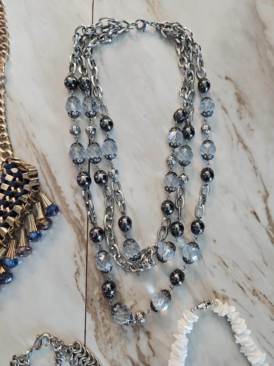18pc Costume Necklace Lot Faux Pearls Beaded Chunky Statement Resale Branded