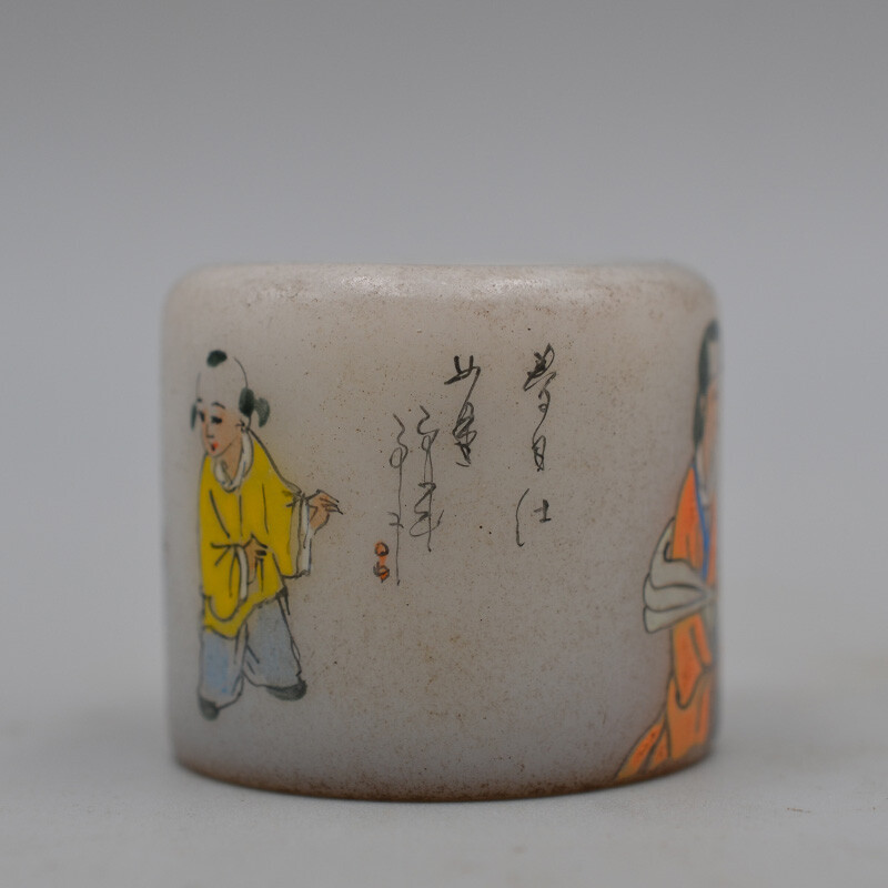 1.58 Inch Chinese Collection Exquisite Carving White Jade Personage Ring