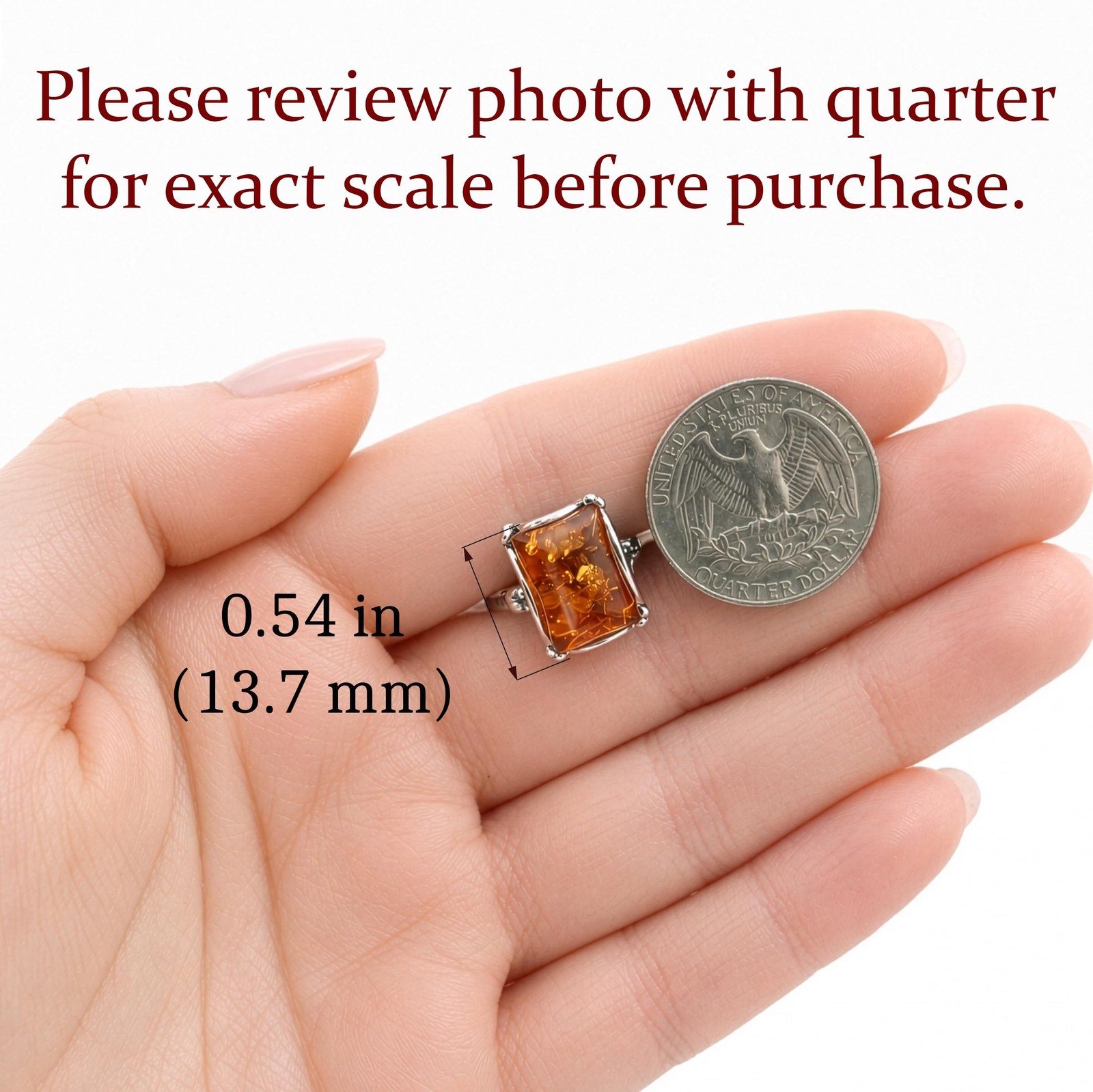 HolidayGiftShops Sterling Silver and Baltic Honey Amber Rectangle Ring Makell…