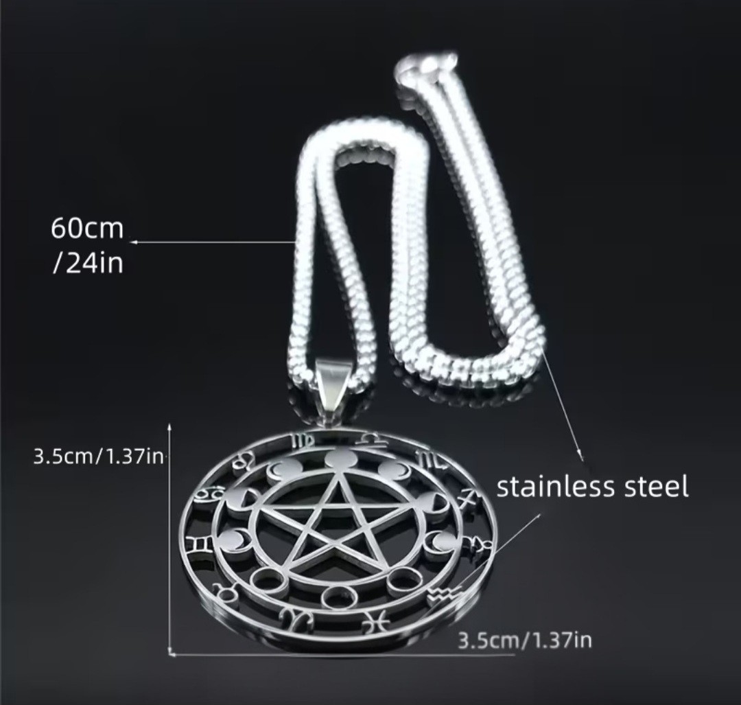 Witchcraft 12 Constellations Stainless Steel Pentagram Astrology Necklace