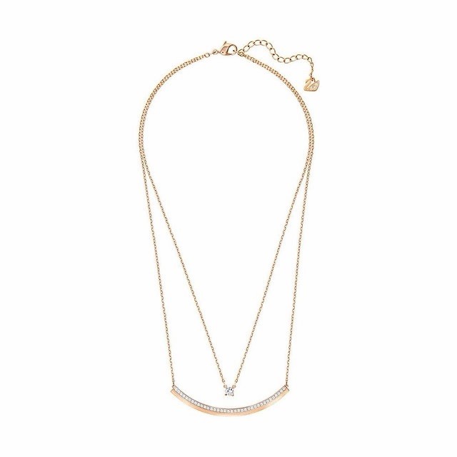 Swarovski FRESH Double Chain Layered Necklace Rose Gold Crystal Authentic Dainty