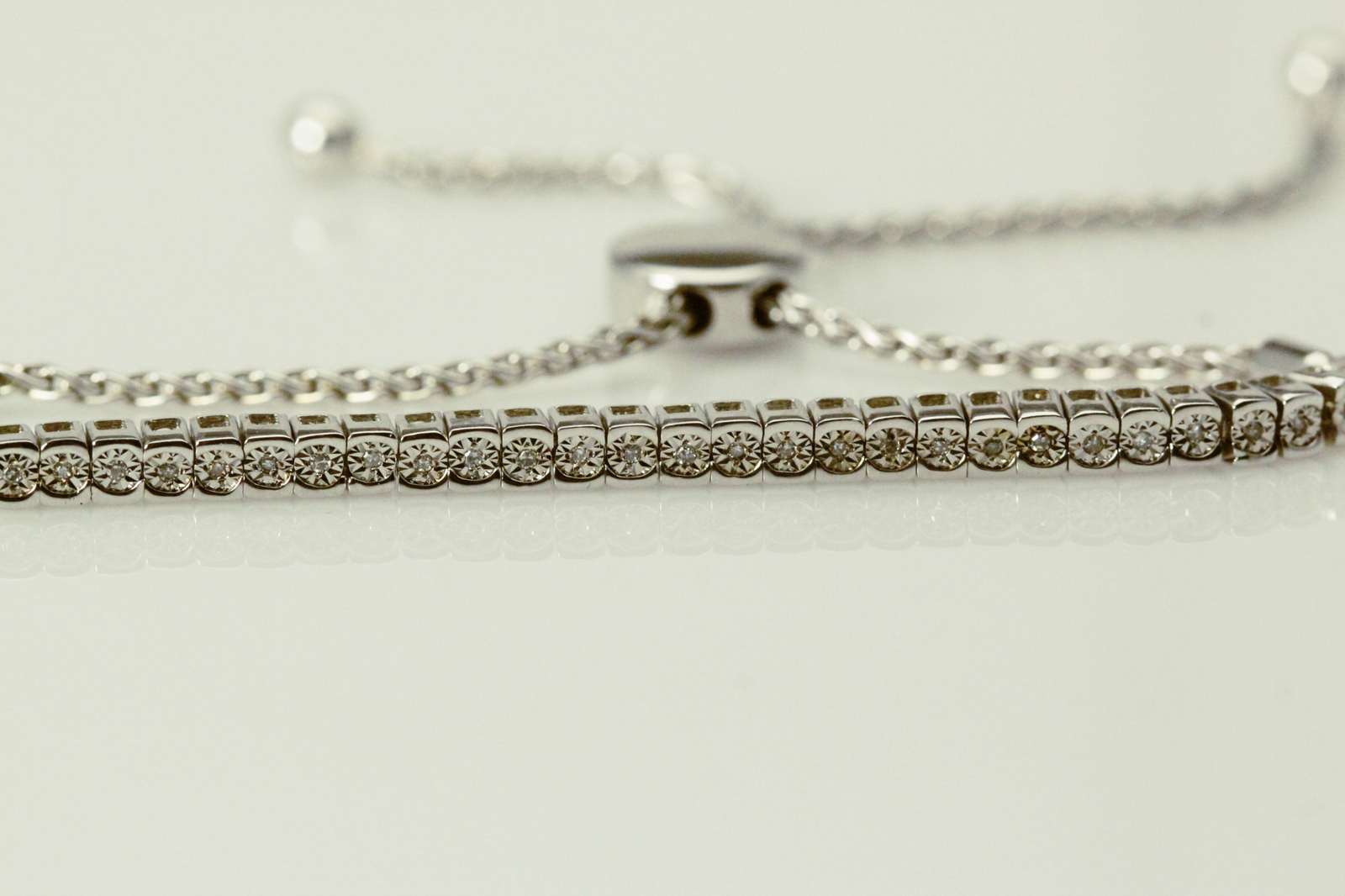 Sterling Silver 925 Adjustable Bracelet with Diamond Accents 9.1 Grams (BR5156)
