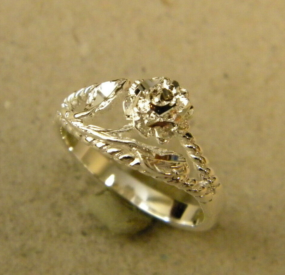 New Lady’s Women’s Girl Silver Plated Filigree Single Flower Rose Ring Size 7.5