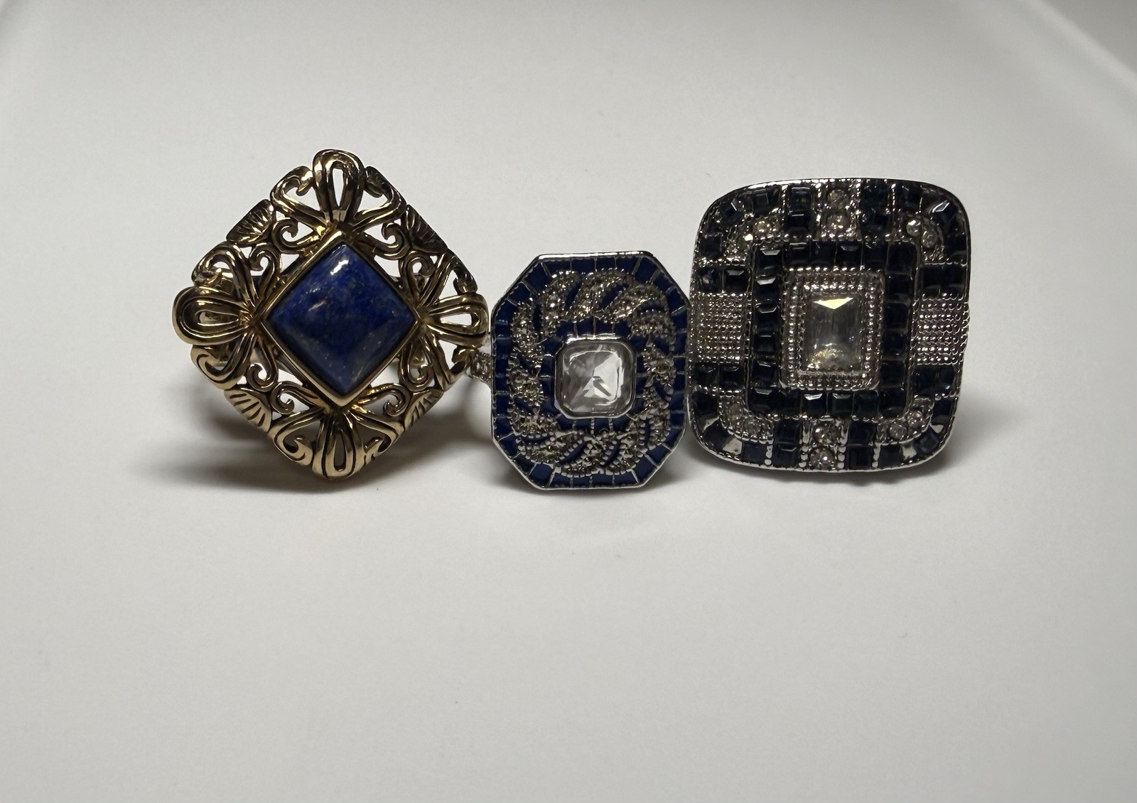 Lot of 3 Blue Stone Cocktail Statement Rings Costume Jewelry Sizes 9 & 9.25
