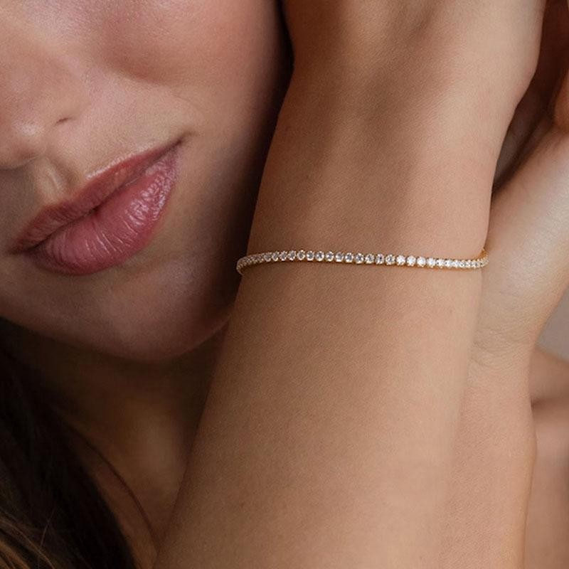 Bracelet Silver Color Full Zircon Crystal Link Chain Bangle Women Fine Jewelry