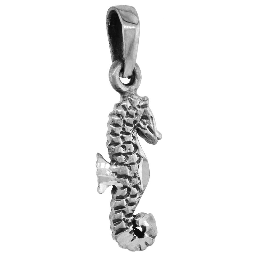925 Sterling Silver Scaled Seahorse Pendant 19mm Tall with 16 to 24 Inch Chain
