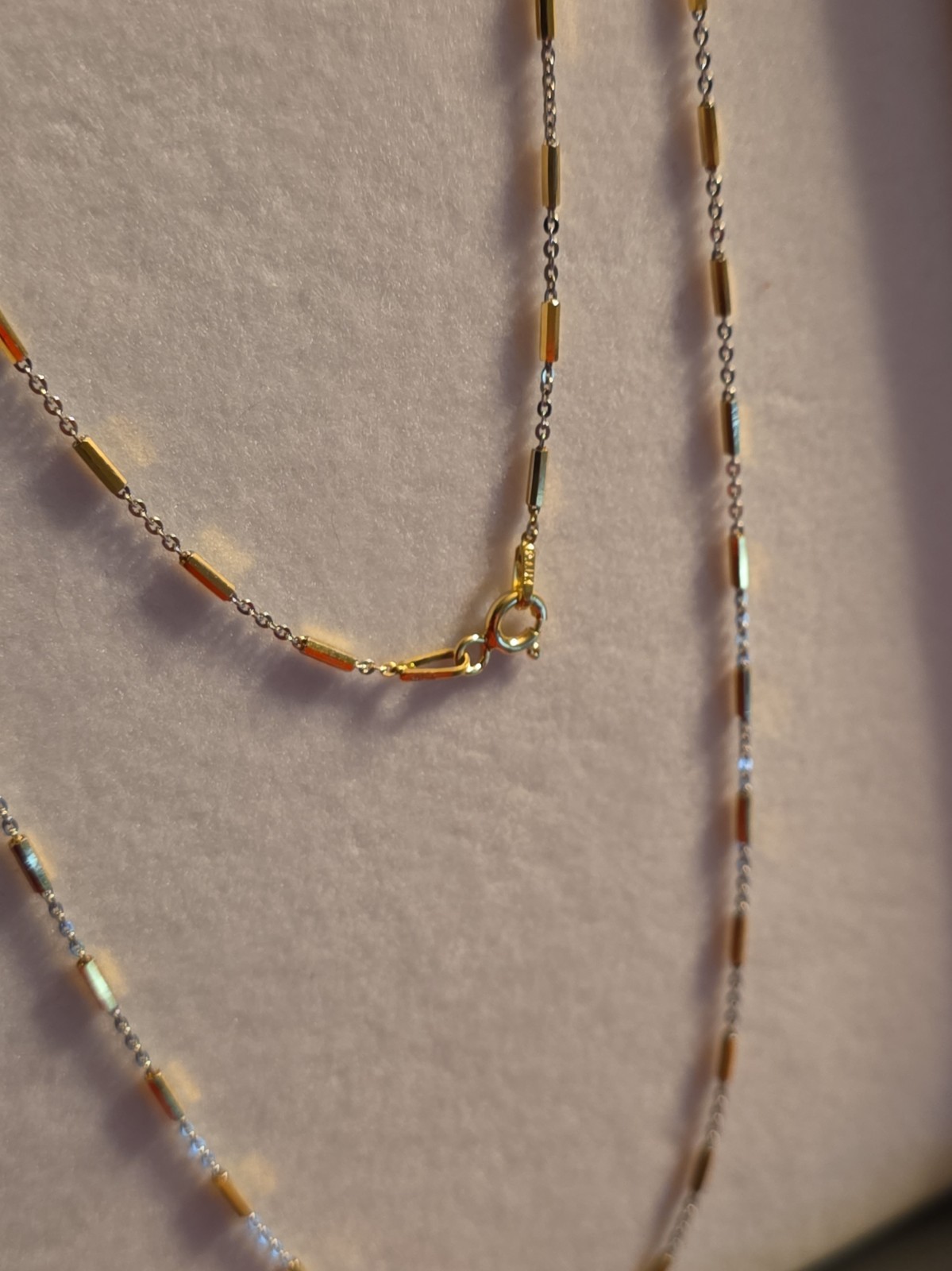 20″ Gold Over Sterling Silver Two-Tone Bar Station Chain Necklace 925 Italy