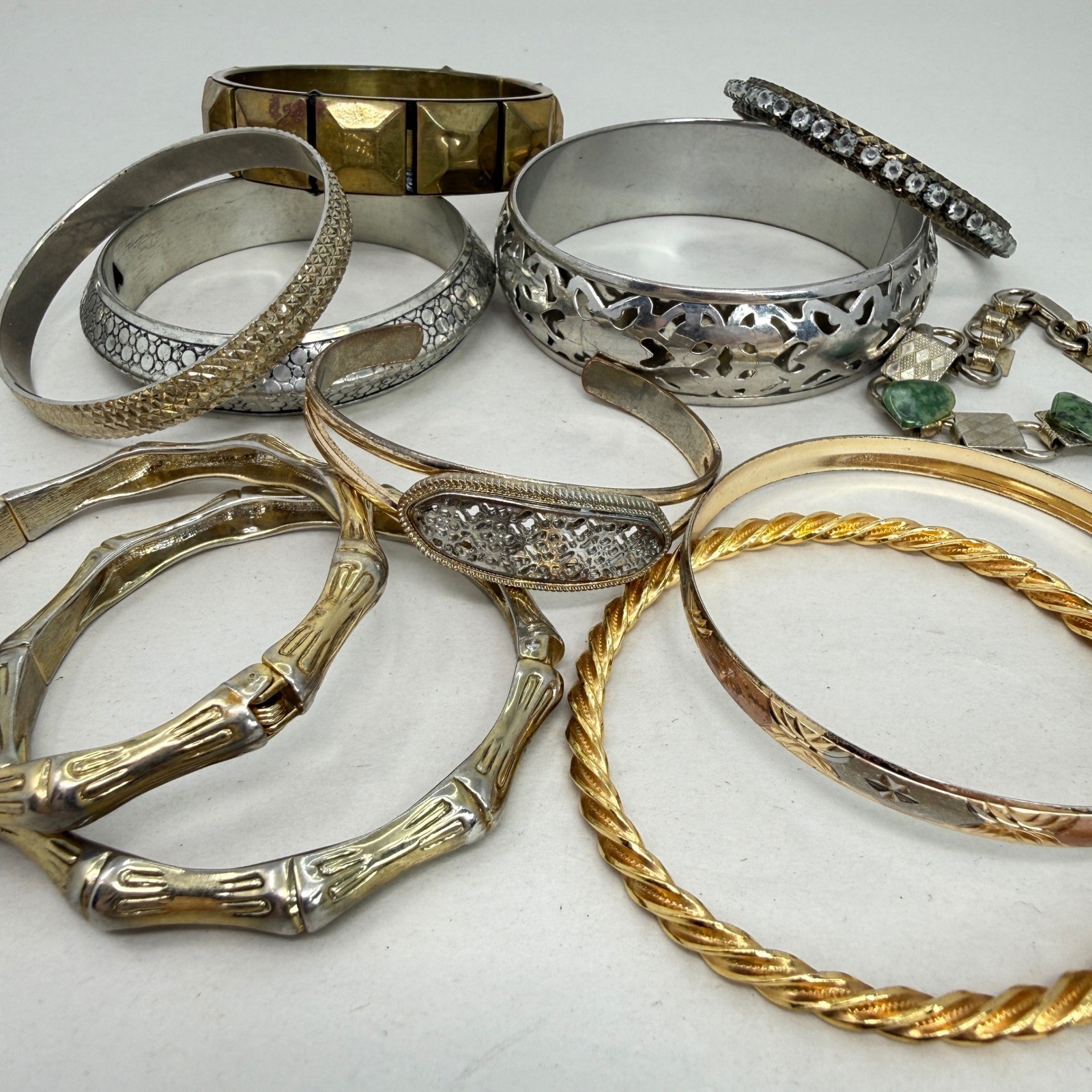 Bangle Bracelet Lot 11 piece Mixed Metal Bamboo Filigree Stack Vintage to Now