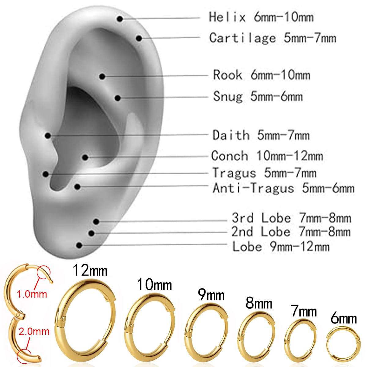 1 Pair 6Mm Small Hoop Earrings for Women, Dainty 14K Gold Plated Huggie Hoop Ear